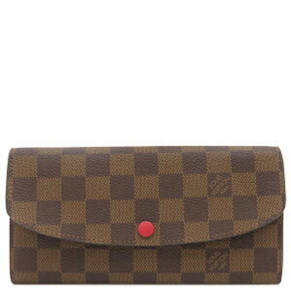 LOUIS VUITTON Long Wallet Portefeuille Emily Rouge Brown Red Bifold - Picture 1 of 14